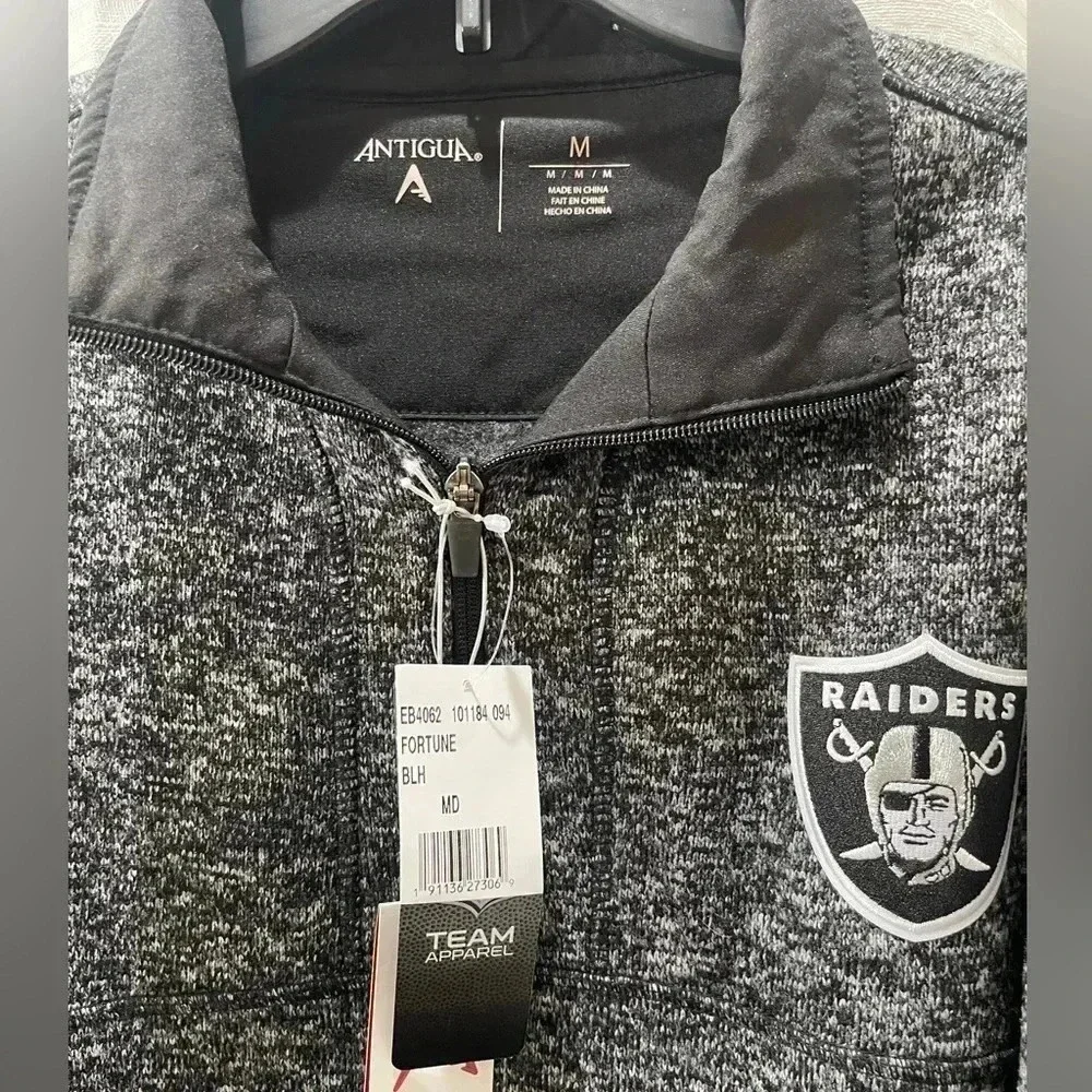 Antigua Raiders men’s heathered black and gray 1/4 zip fleece